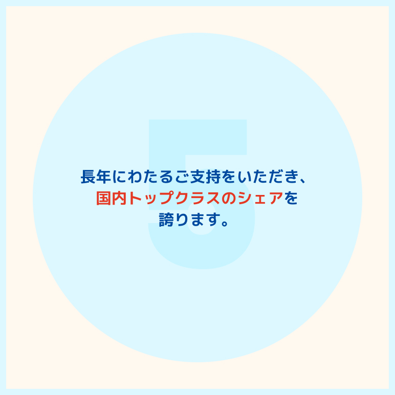 長年にわたるご支持をいただき、国内トップクラスのシェアを誇ります。
